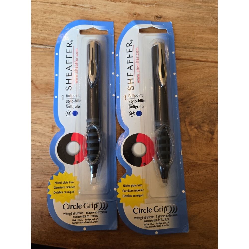 Sheaffer Circle-Grip Ballpoint Pens Set of 2 Vintage Blue Ink Black Silver Y2K